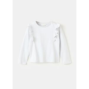 MNG Mango White Long Sleeve Cotton Ruffle T-Shirt
